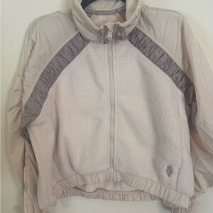 FP Movement Cream and Gray Teddy Jacket with Stand-Up Collar